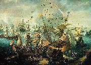 WIERINGEN, Cornelis Claesz van explosion of the Spanish flagship during the Battle of Gibraltar Sweden oil painting artist